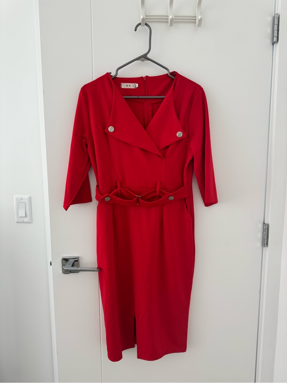 Red Belted Sheath Dress - Unbranded